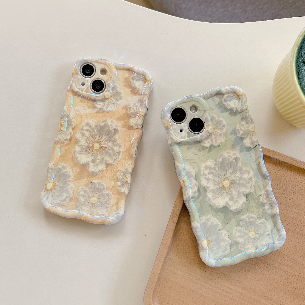 Ốp Điện Thoại IMD Họa Tiết Tranh Sơn Dầu Hình Bông Hoa Màu Xanh Lá / Vàng Cho IPhone 11 12 13Pro Max 14Pro Max