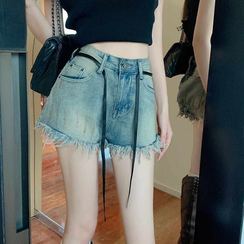Lalisas Quần Short denim Lưng Cao Phong Cách retro Mỹ Cho Nữ