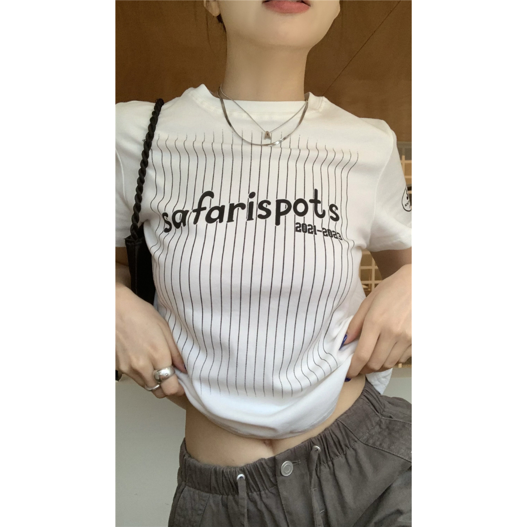 Lalisas Áo Thun Tay Ngắn Dáng Ôm In Chữ Thời Trang Cho Nữ