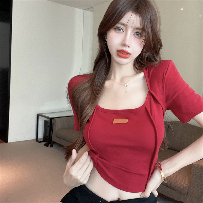 Áo Thun Tay Ngắn Cổ Vuông Hở Rốn Thời Trang Mùa Hè Độc Đáo