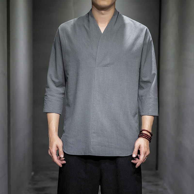 Áo Thun Tay Lỡ 3 / 4 Vải Cotton Lanh Kiểu Retro Trung Hoa Cá Tính Cho Nam