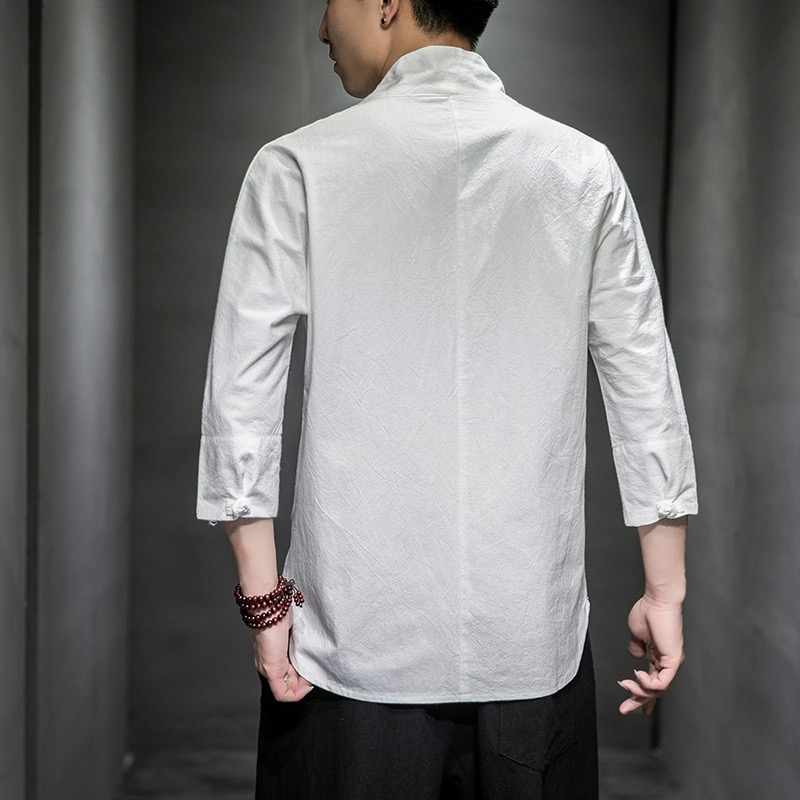 Áo Thun Tay Lỡ 3 / 4 Vải Cotton Lanh Kiểu Retro Trung Hoa Cá Tính Cho Nam