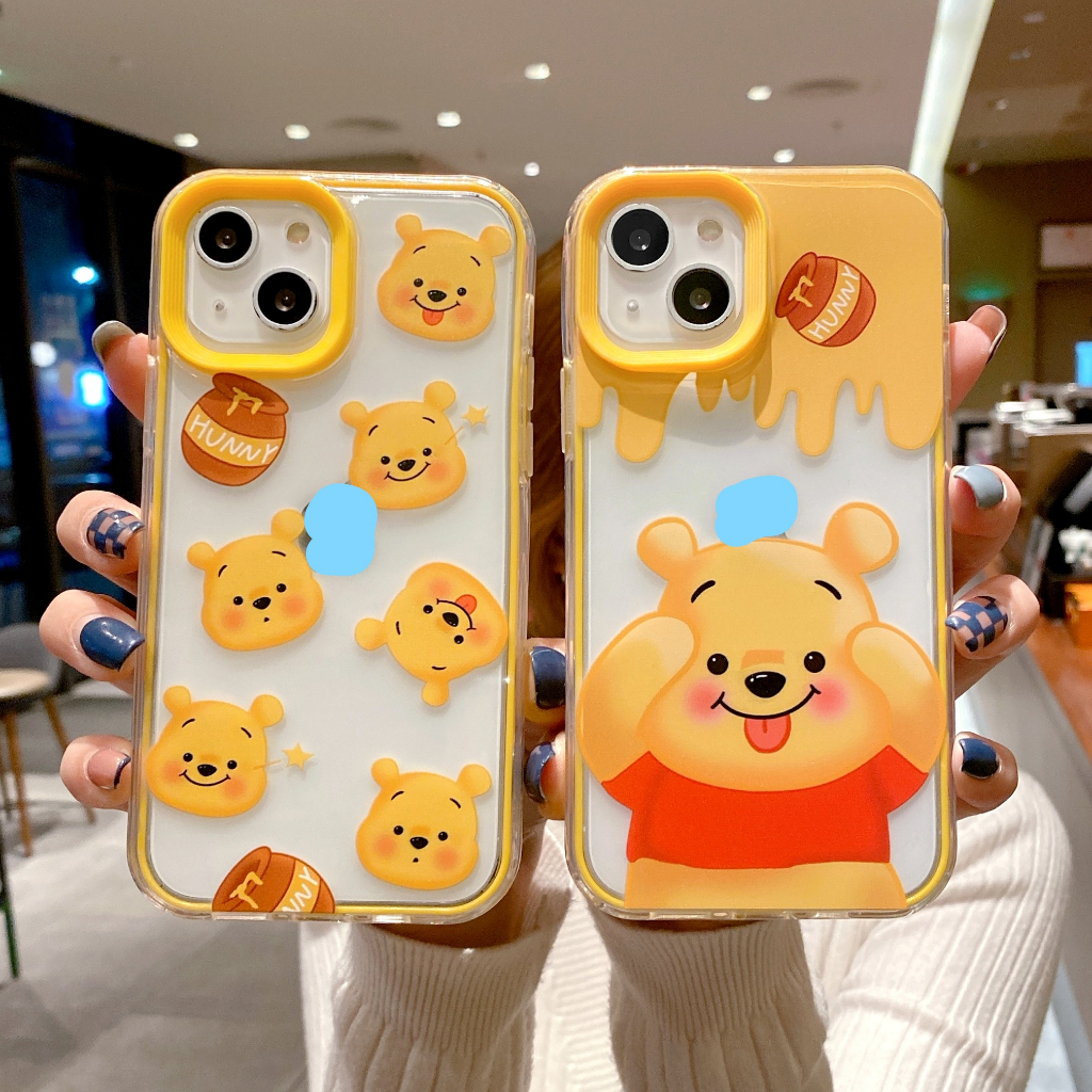 Ốp Điện Thoại Màu Vàng Chống Sốc Hình Winnie 3 Trong 1 Dễ Thương Cho iPhone 14 / 13 / 12 / 11 / XS / 8P / 7 / 6P