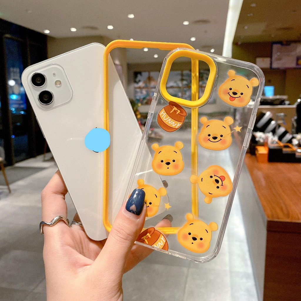 Ốp Điện Thoại Màu Vàng Chống Sốc Hình Winnie 3 Trong 1 Dễ Thương Cho iPhone 14 / 13 / 12 / 11 / XS / 8P / 7 / 6P