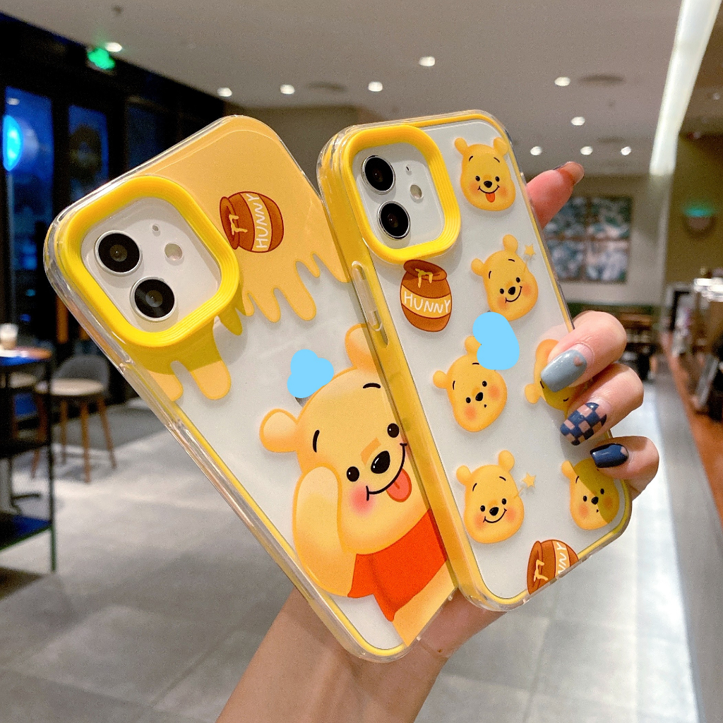 Ốp Điện Thoại Màu Vàng Chống Sốc Hình Winnie 3 Trong 1 Dễ Thương Cho iPhone 14 / 13 / 12 / 11 / XS / 8P / 7 / 6P