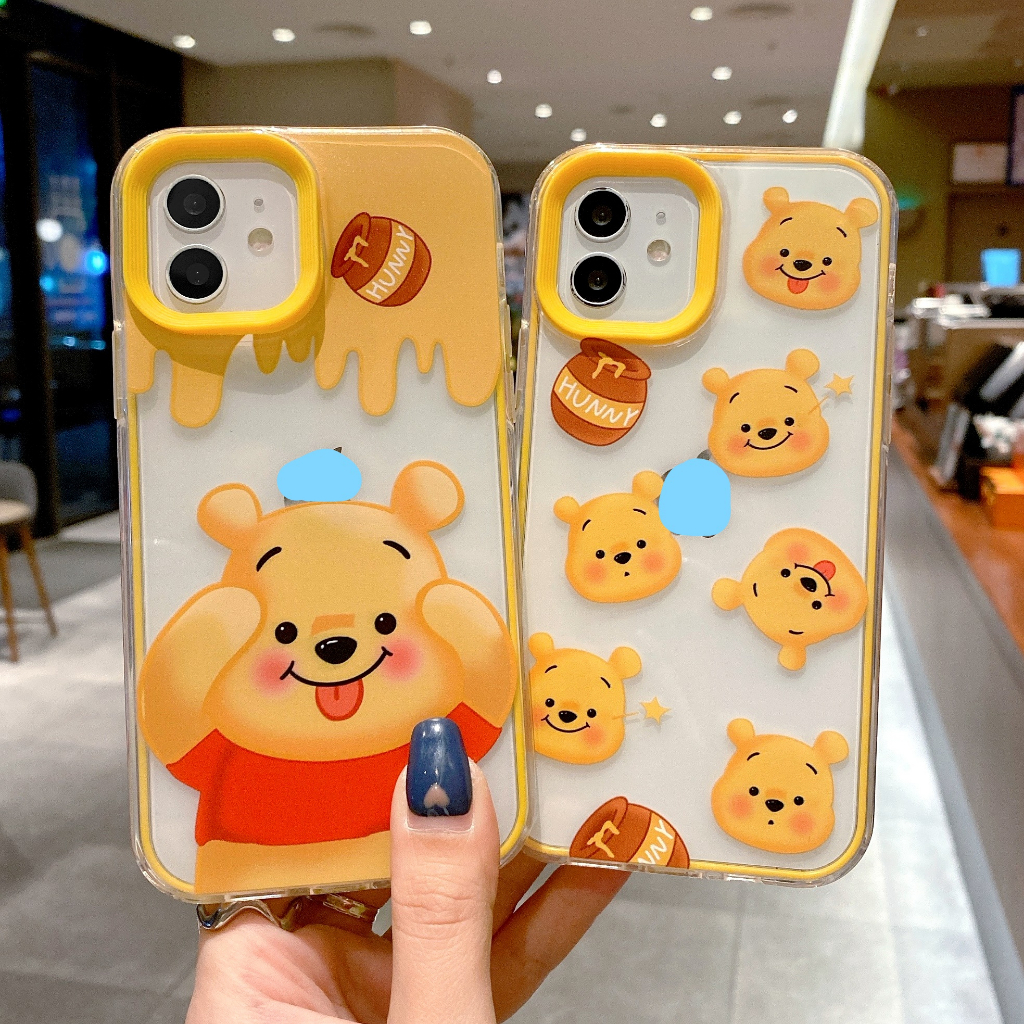 Ốp Điện Thoại Màu Vàng Chống Sốc Hình Winnie 3 Trong 1 Dễ Thương Cho iPhone 14 / 13 / 12 / 11 / XS / 8P / 7 / 6P
