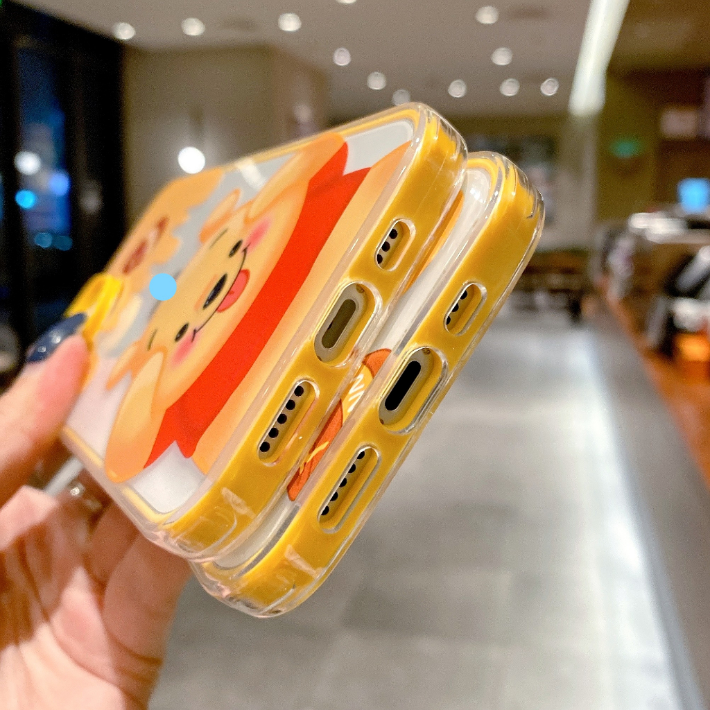 Ốp Điện Thoại Màu Vàng Chống Sốc Hình Winnie 3 Trong 1 Dễ Thương Cho iPhone 14 / 13 / 12 / 11 / XS / 8P / 7 / 6P