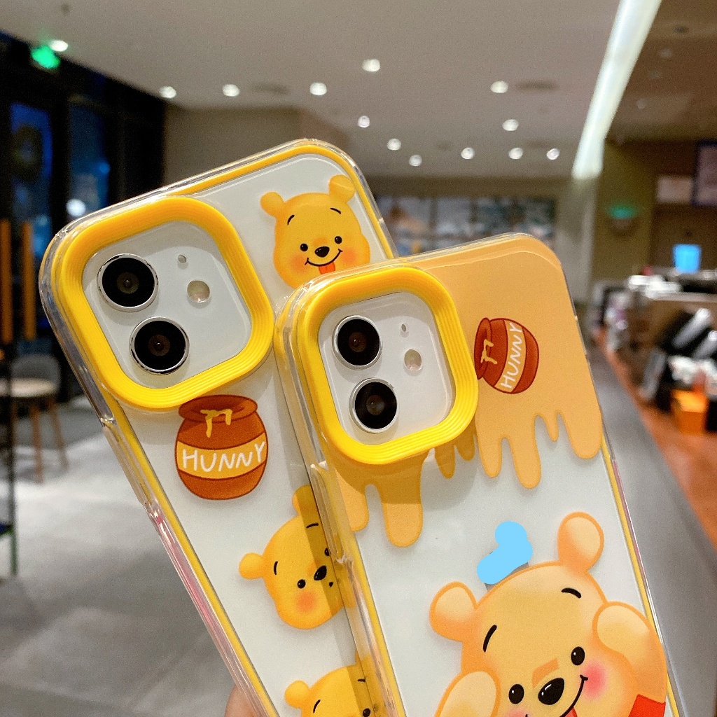 Ốp Điện Thoại Màu Vàng Chống Sốc Hình Winnie 3 Trong 1 Dễ Thương Cho iPhone 14 / 13 / 12 / 11 / XS / 8P / 7 / 6P