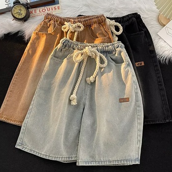 Quần Short Denim Dáng Rộng Phong Cách Retro Nhật Bản Cho Nam Giới