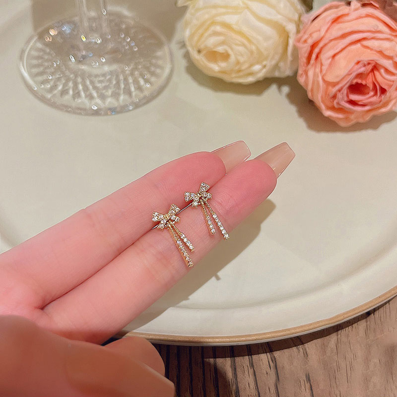 Bông Tai Mạ Bạc 925 Hình Nơ Đính Đá Zircon Sang Trọng Thời Trang Cho Nữ