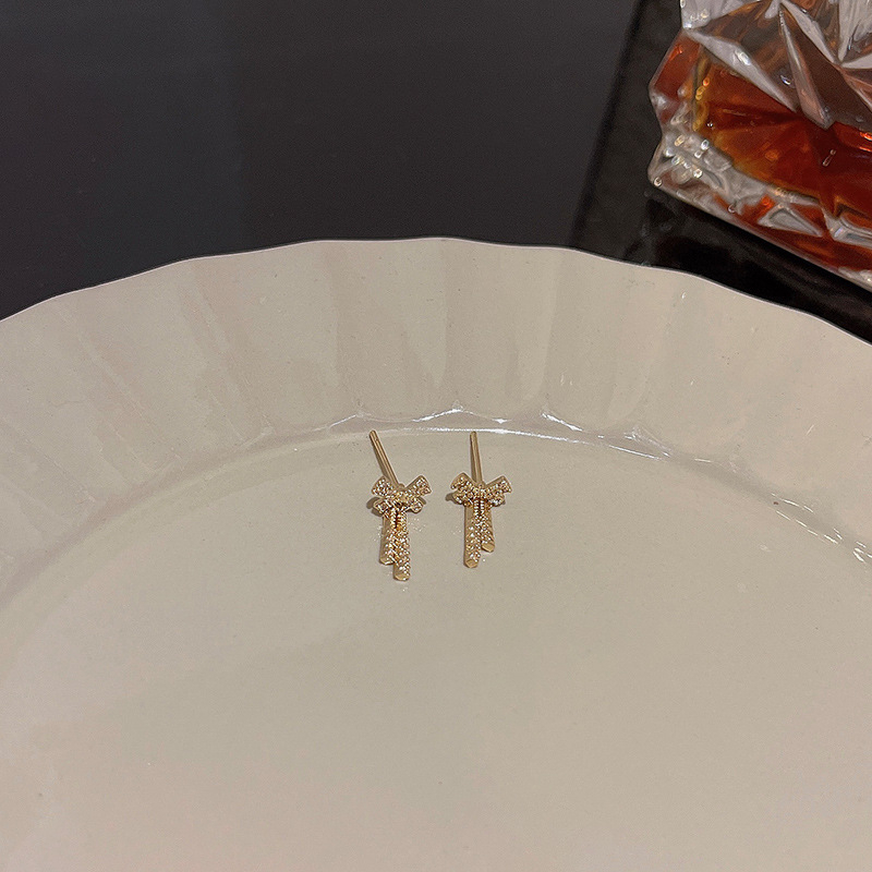 Bông Tai Mạ Bạc 925 Hình Nơ Đính Đá Zircon Sang Trọng Thời Trang Cho Nữ