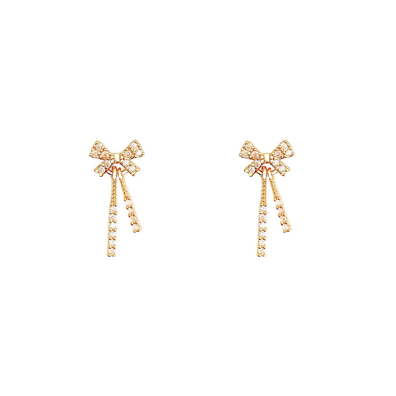 Bông Tai Mạ Bạc 925 Hình Nơ Đính Đá Zircon Sang Trọng Thời Trang Cho Nữ