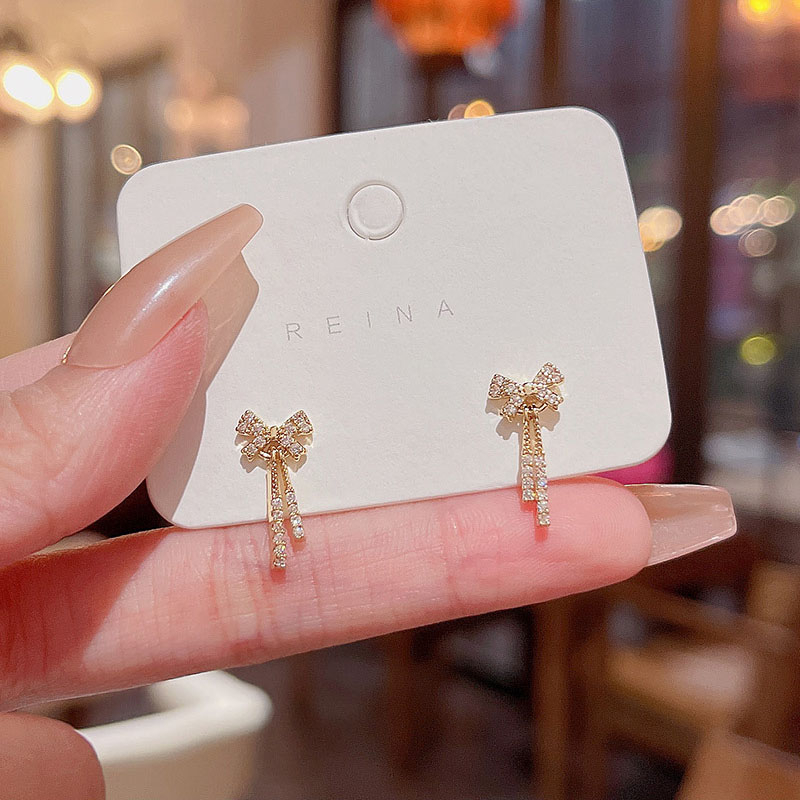 Bông Tai Mạ Bạc 925 Hình Nơ Đính Đá Zircon Sang Trọng Thời Trang Cho Nữ