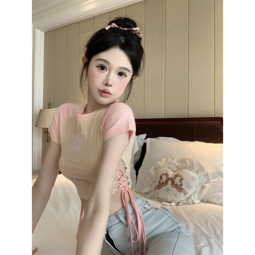 Áo Croptop Tay Ngắn Cổ Tròn Dáng Ôm Thời Trang Quyến Rũ Cao Cấp Cho Nữ