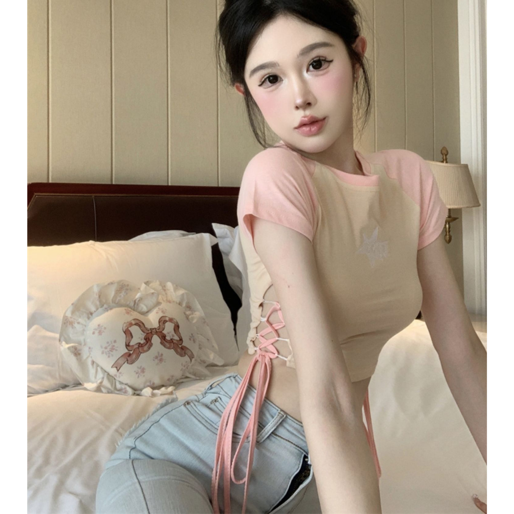 Áo Croptop Tay Ngắn Cổ Tròn Dáng Ôm Thời Trang Quyến Rũ Cao Cấp Cho Nữ