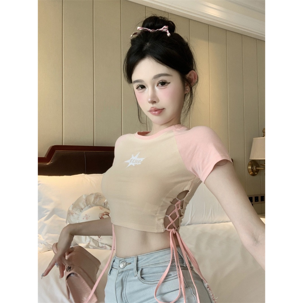 Áo Croptop Tay Ngắn Cổ Tròn Dáng Ôm Thời Trang Quyến Rũ Cao Cấp Cho Nữ