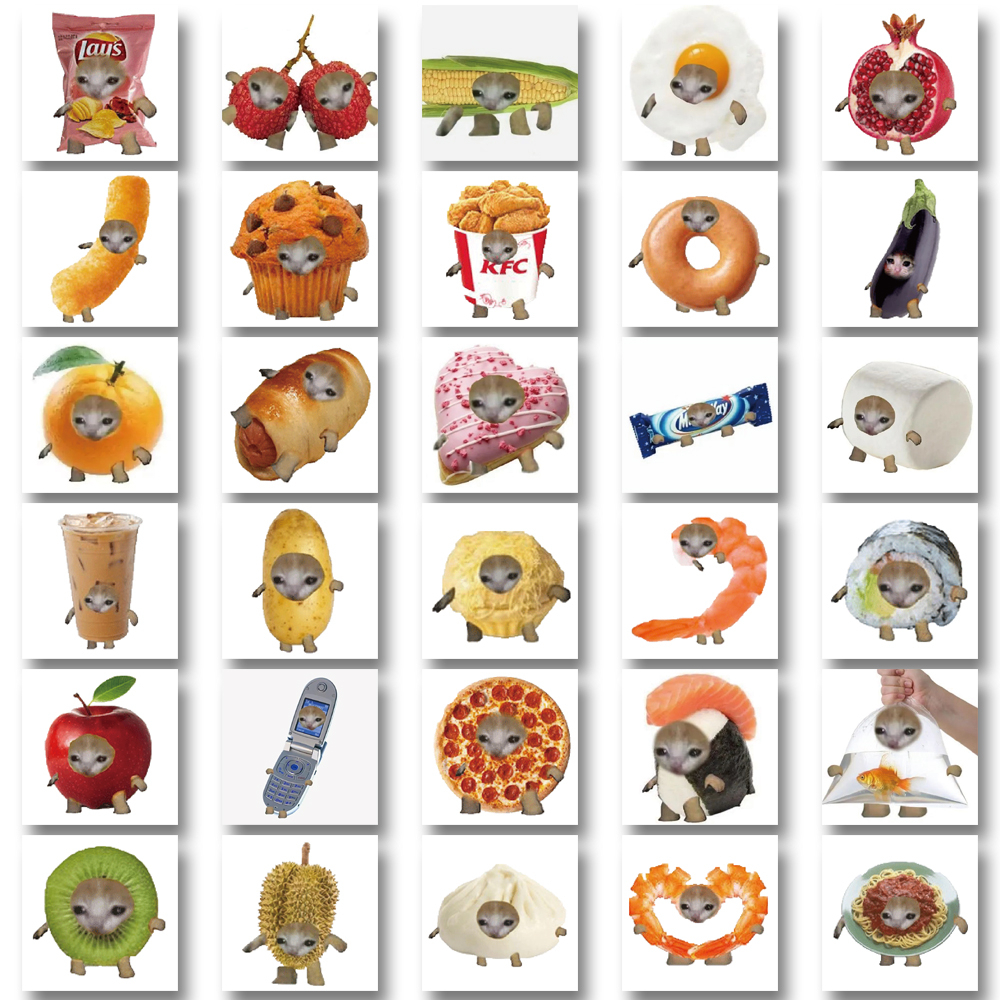 Bộ 69 Miếng Dán Trang Trí Mũ Bảo Hiểm / laptop Hình Thức Ăn Đầu Mèo Dễ Thương Chống Thấm Nước