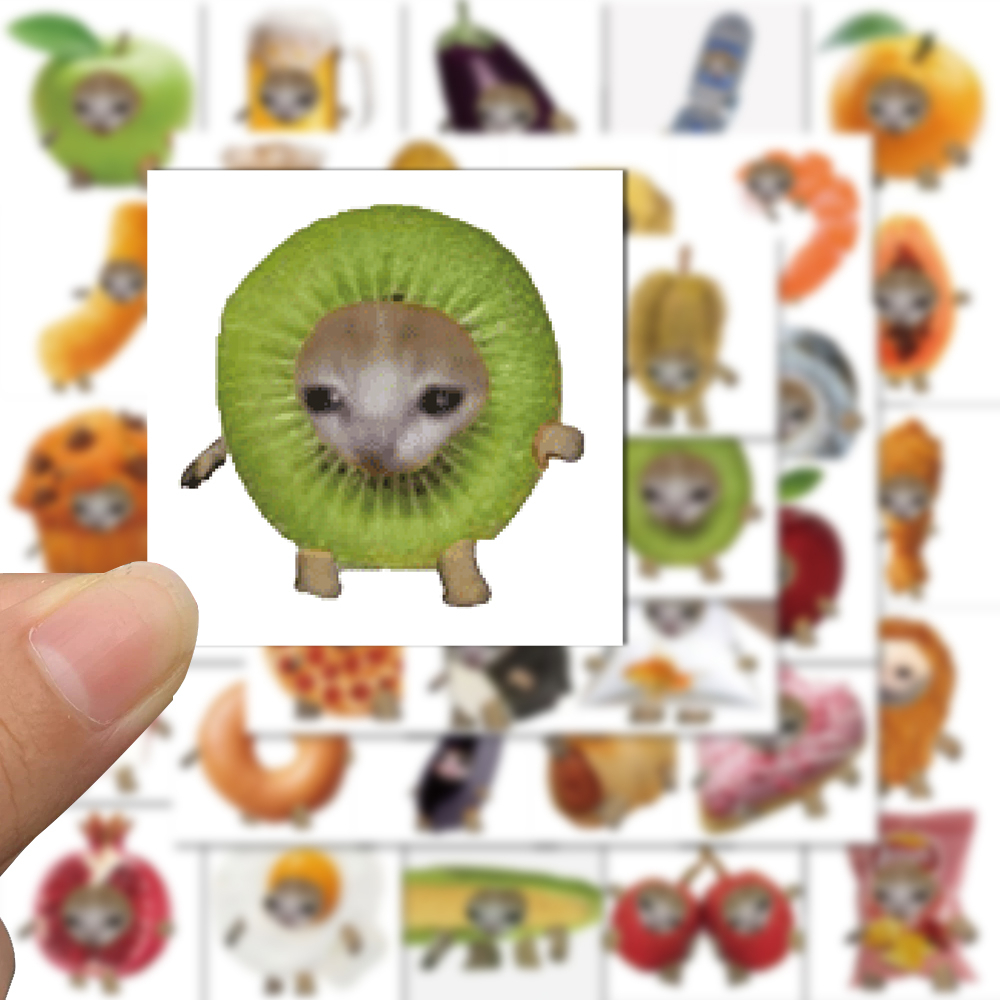 Bộ 69 Miếng Dán Trang Trí Mũ Bảo Hiểm / laptop Hình Thức Ăn Đầu Mèo Dễ Thương Chống Thấm Nước