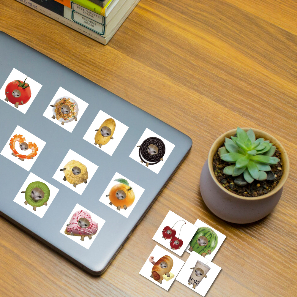 Bộ 69 Miếng Dán Trang Trí Mũ Bảo Hiểm / laptop Hình Thức Ăn Đầu Mèo Dễ Thương Chống Thấm Nước