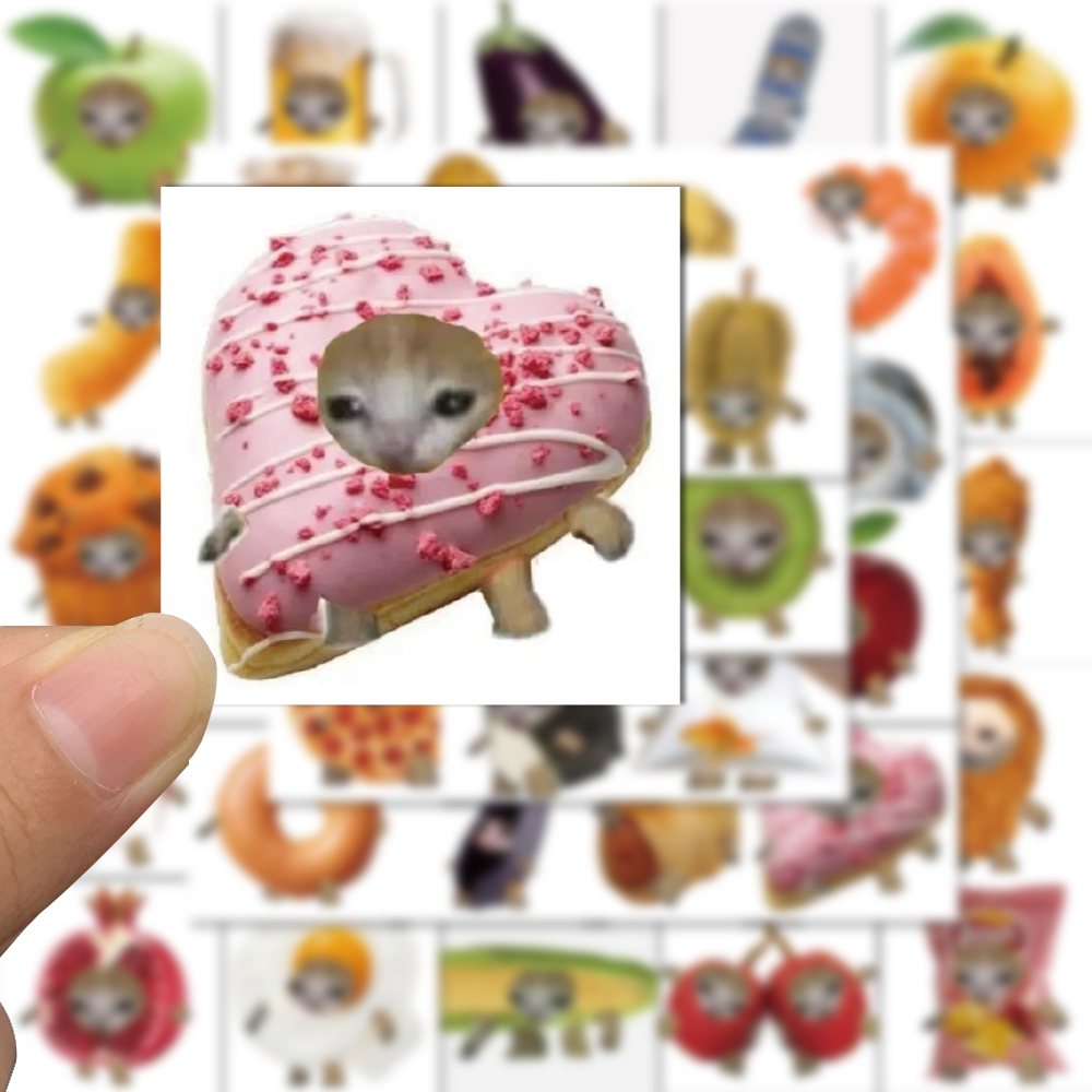 Bộ 69 Miếng Dán Trang Trí Mũ Bảo Hiểm / laptop Hình Thức Ăn Đầu Mèo Dễ Thương Chống Thấm Nước