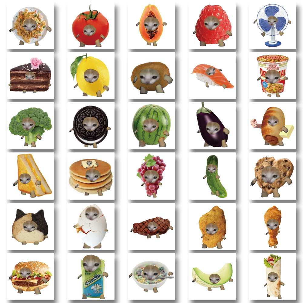 Bộ 69 Miếng Dán Trang Trí Mũ Bảo Hiểm / laptop Hình Thức Ăn Đầu Mèo Dễ Thương Chống Thấm Nước