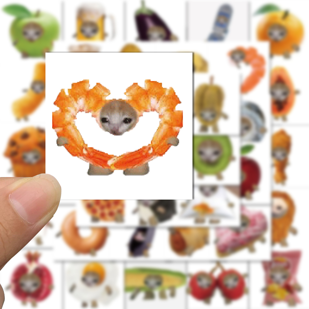 Bộ 69 Miếng Dán Trang Trí Mũ Bảo Hiểm / laptop Hình Thức Ăn Đầu Mèo Dễ Thương Chống Thấm Nước