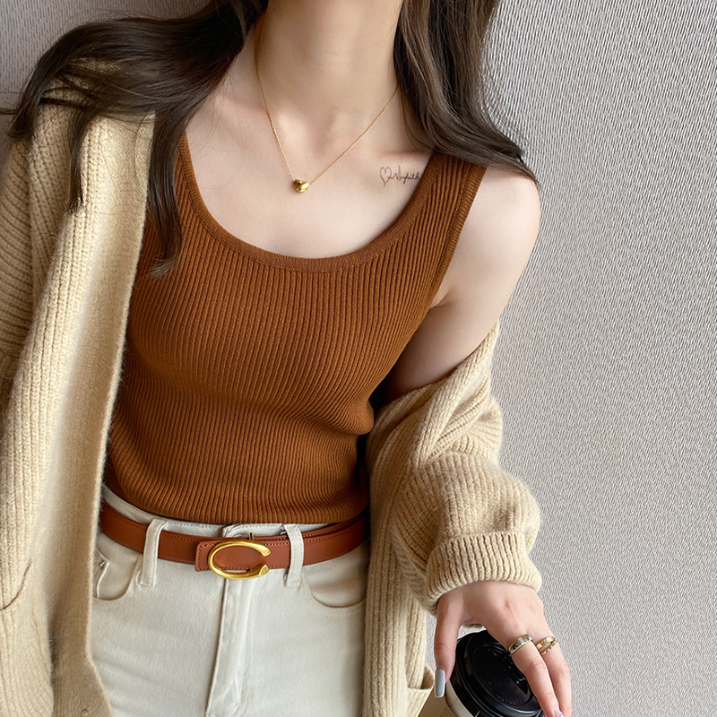 YAYUAN Sling Vest Nữ Vòng Cổ Caramel Màu