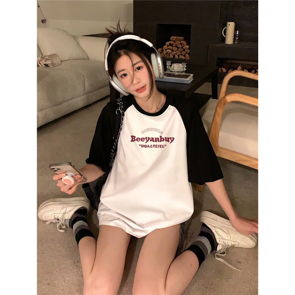 Áo Thun 100% Cotton Tay Lỡ Cổ Tròn In Chữ Thời Trang Mùa Hè Dành Cho Nữ