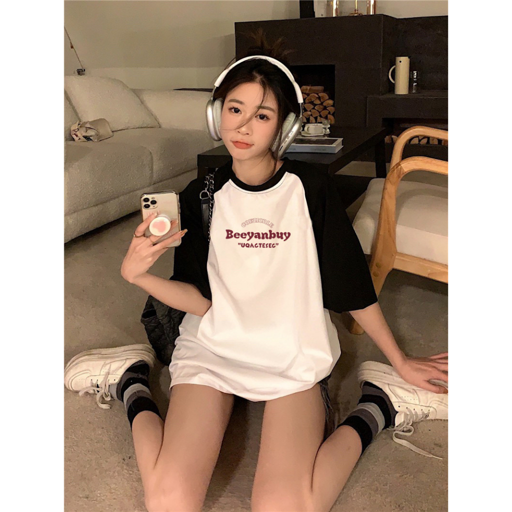 Áo Thun 100% Cotton Tay Lỡ Cổ Tròn In Chữ Thời Trang Mùa Hè Dành Cho Nữ