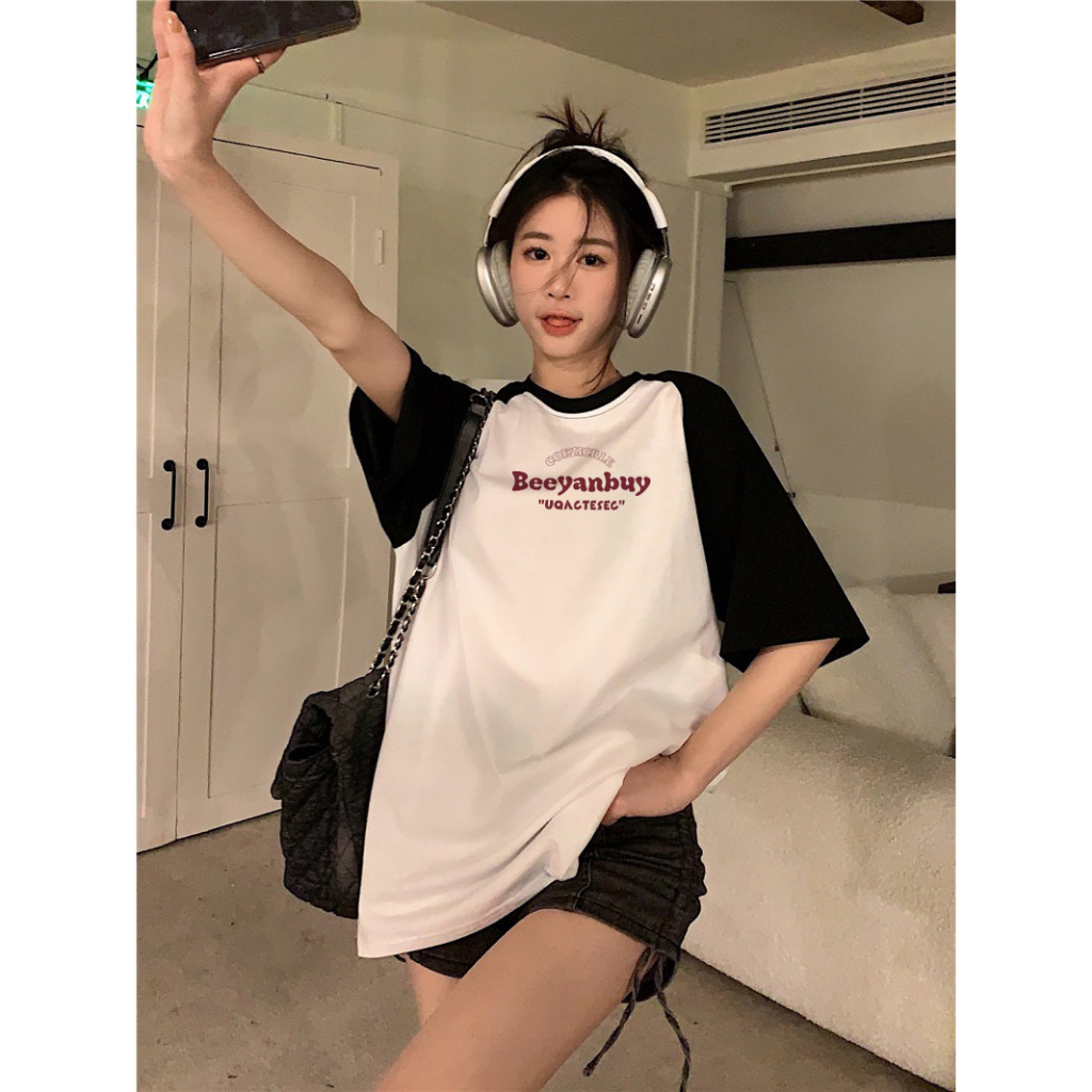 Áo Thun 100% Cotton Tay Lỡ Cổ Tròn In Chữ Thời Trang Mùa Hè Dành Cho Nữ