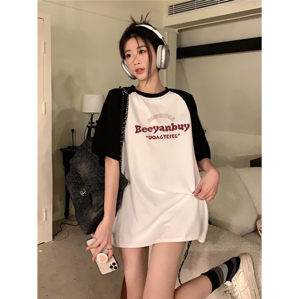 Áo Thun 100% Cotton Tay Lỡ Cổ Tròn In Chữ Thời Trang Mùa Hè Dành Cho Nữ