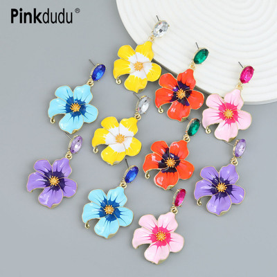 Khuyên tai Pinkdudu PD1136 hợp kim tráng men hình hoa đơn giản dễ phối đồ thời trang cho nữ
