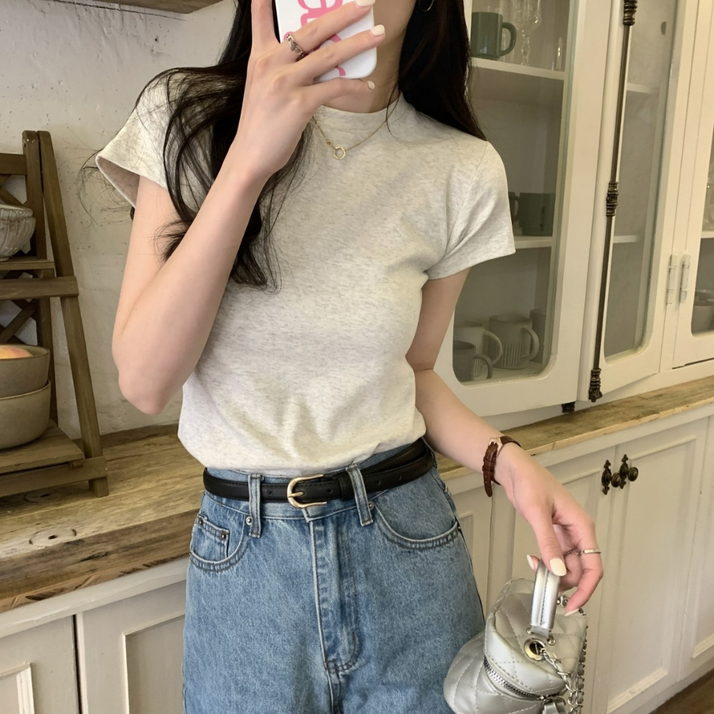 ZHELIHANGFEI Áo Thun Tay Ngắn Cổ Tròn Dáng Ôm Phong Cách Hàn Quốc Thời Trang Mùa Hè Mới Cho Nữ