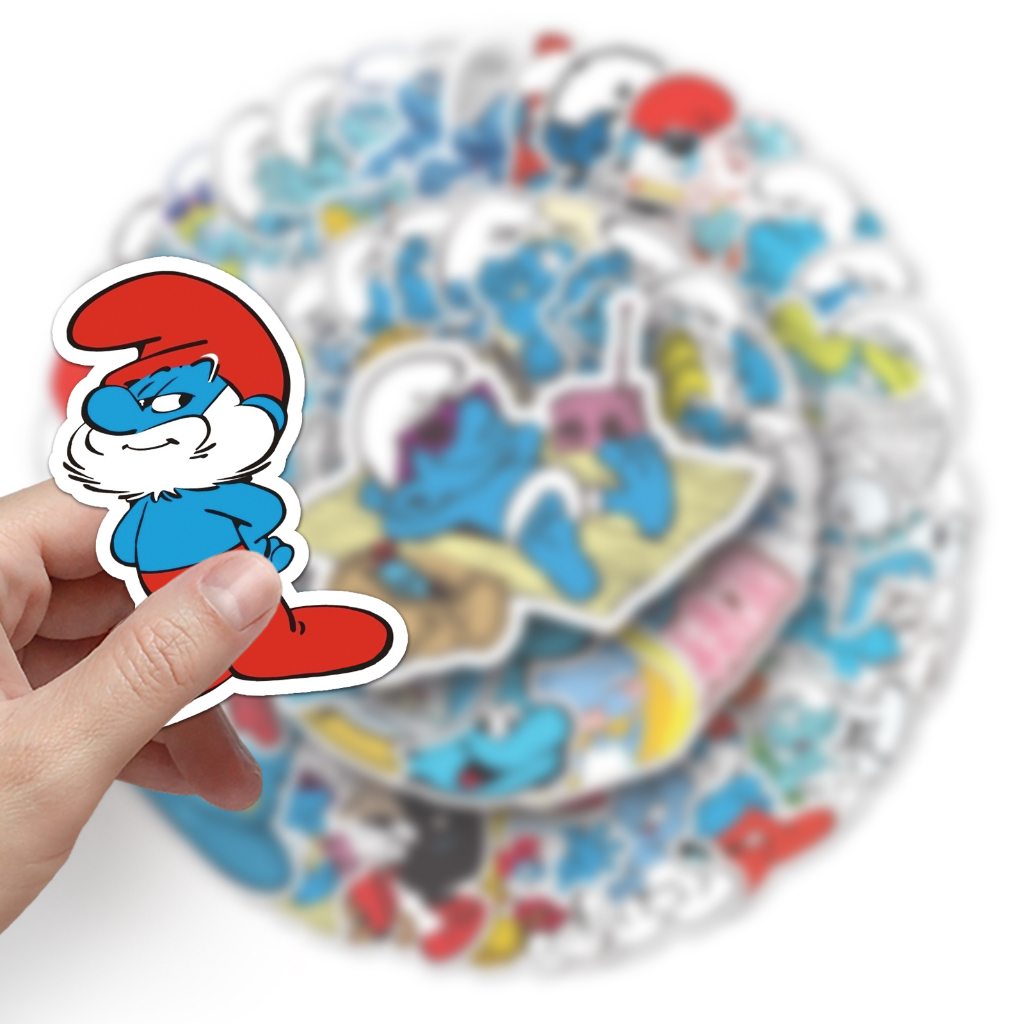 Set 50 Miếng Dán Trang Trí Xe Hơi Chống Thấm Nước Hình Smurfs Sáng Tạo