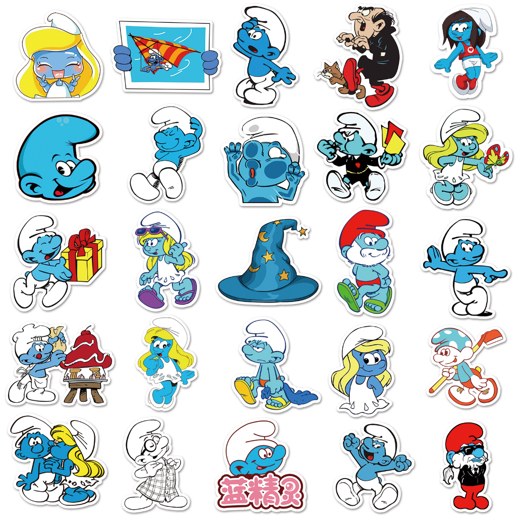 Set 50 Miếng Dán Trang Trí Xe Hơi Chống Thấm Nước Hình Smurfs Sáng Tạo