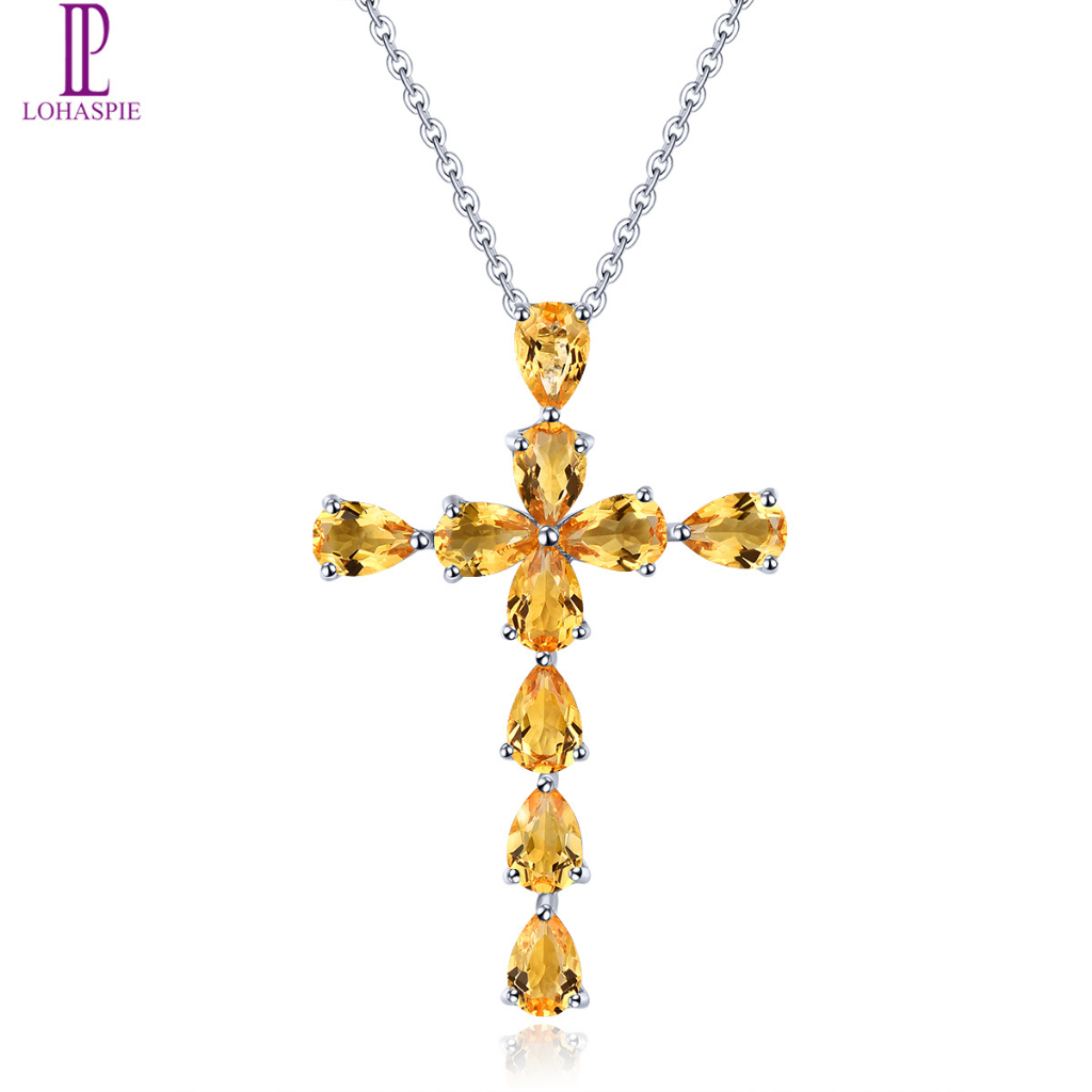 Mặt Dây Chuyền Bằng Bạc 925 4 Carats Bằng Đá Quý Tự Nhiên Hình Thánh Giá Cho Nữ