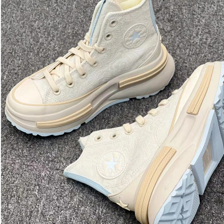 CONVERSE Giày Sandal Đế Dày Bề Mặt Lụa Dày Màu Vàng Nhạt Xanh Dương Nhạt Thời Trang Biển Phô Mai Bơm Muối Biển B162
