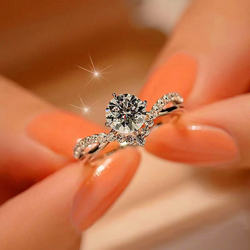 Nhẫn Titan Bạc 925 Đính Đá Zircon Hình Vương Miện Cho Cặp Đôi