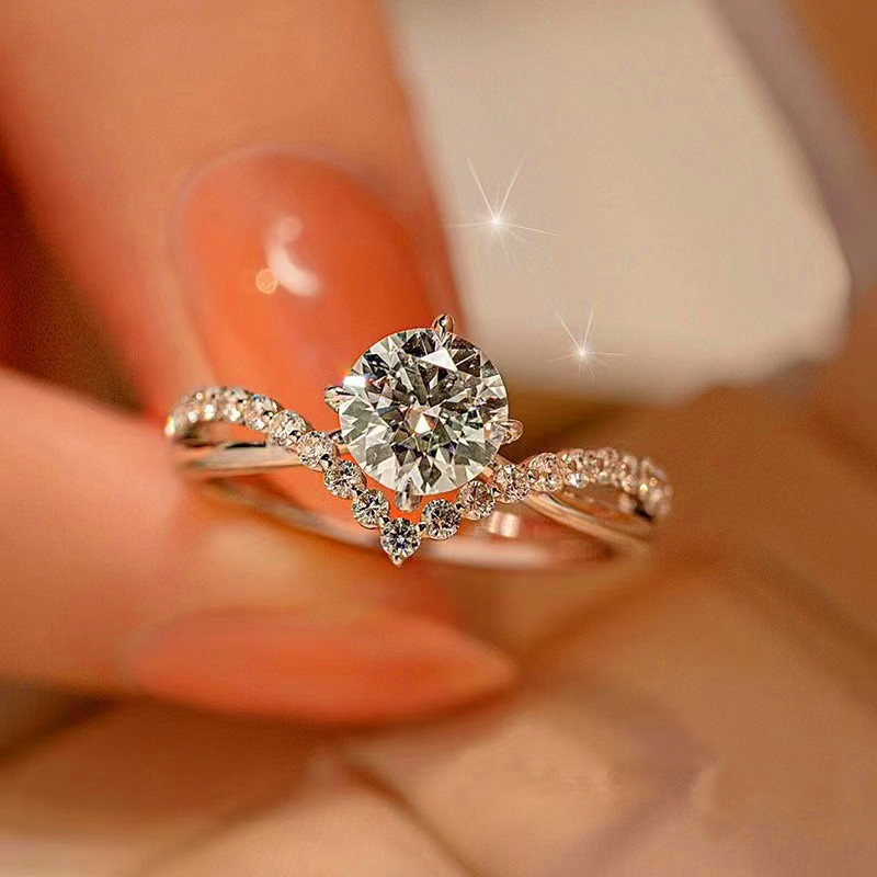 Nhẫn Titan Bạc 925 Đính Đá Zircon Hình Vương Miện Cho Cặp Đôi