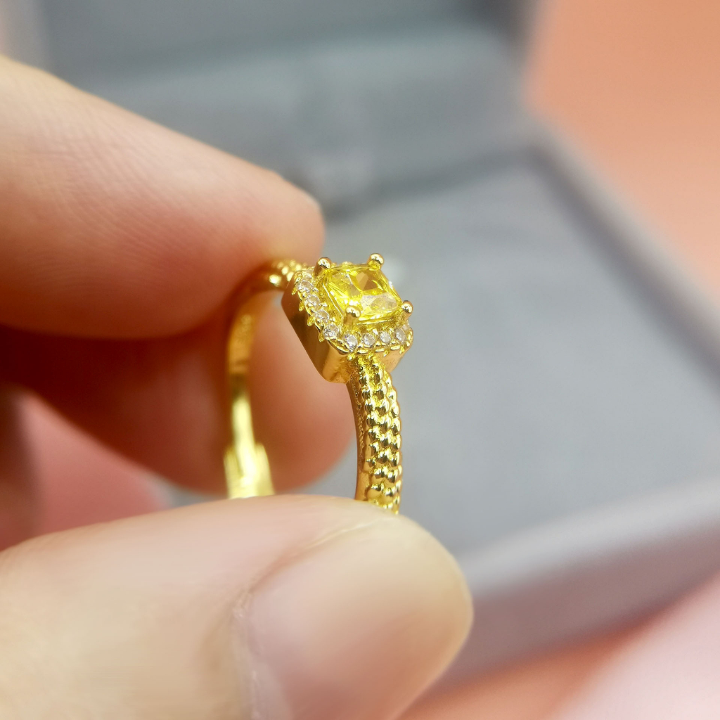 Nhẫn Titan Vàng 18K Đính Đá Zircon AAA + Zircon Cho Nữ