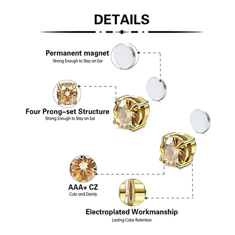 1 Đôi Bông Tai Bạc 925 Đính Đá Zircon 6 / 8MM Cho Nam Nữ