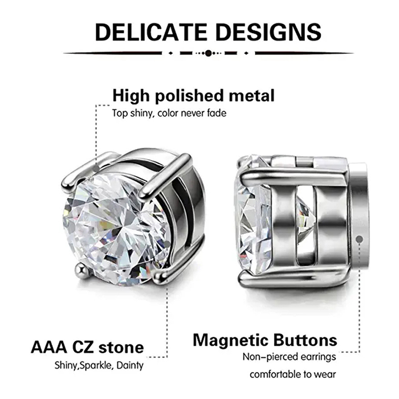 1 Đôi Bông Tai Bạc 925 Đính Đá Zircon 6 / 8MM Cho Nam Nữ