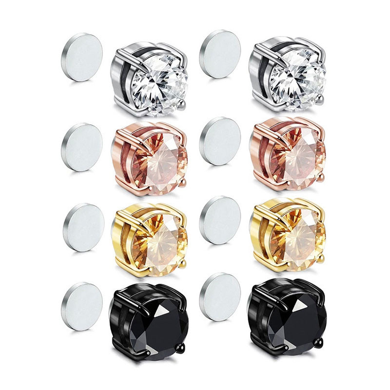1 Đôi Bông Tai Bạc 925 Đính Đá Zircon 6 / 8MM Cho Nam Nữ