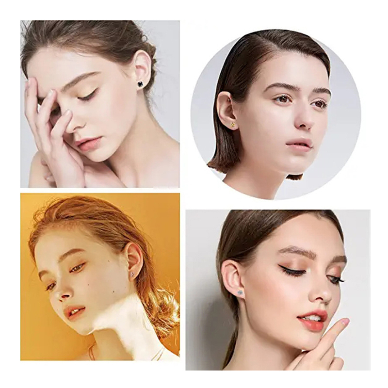 1 Đôi Bông Tai Bạc 925 Đính Đá Zircon 6 / 8MM Cho Nam Nữ