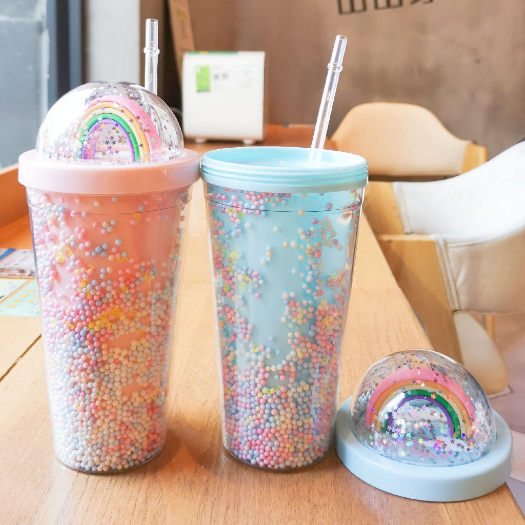 Bình Nước Nhựa Hai Lớp Họa Tiết Hoạt Hình Dễ Thương 550ml