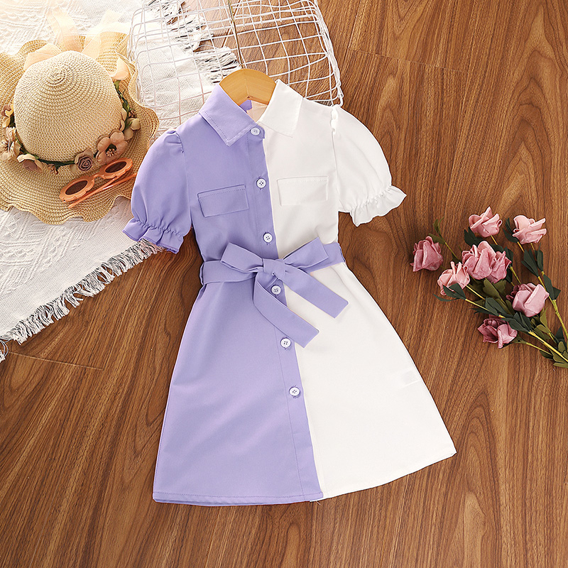 Đầm SIYYIS cài nút mùa hè màu trắng hồng cho bé gái 4-7 tuổi