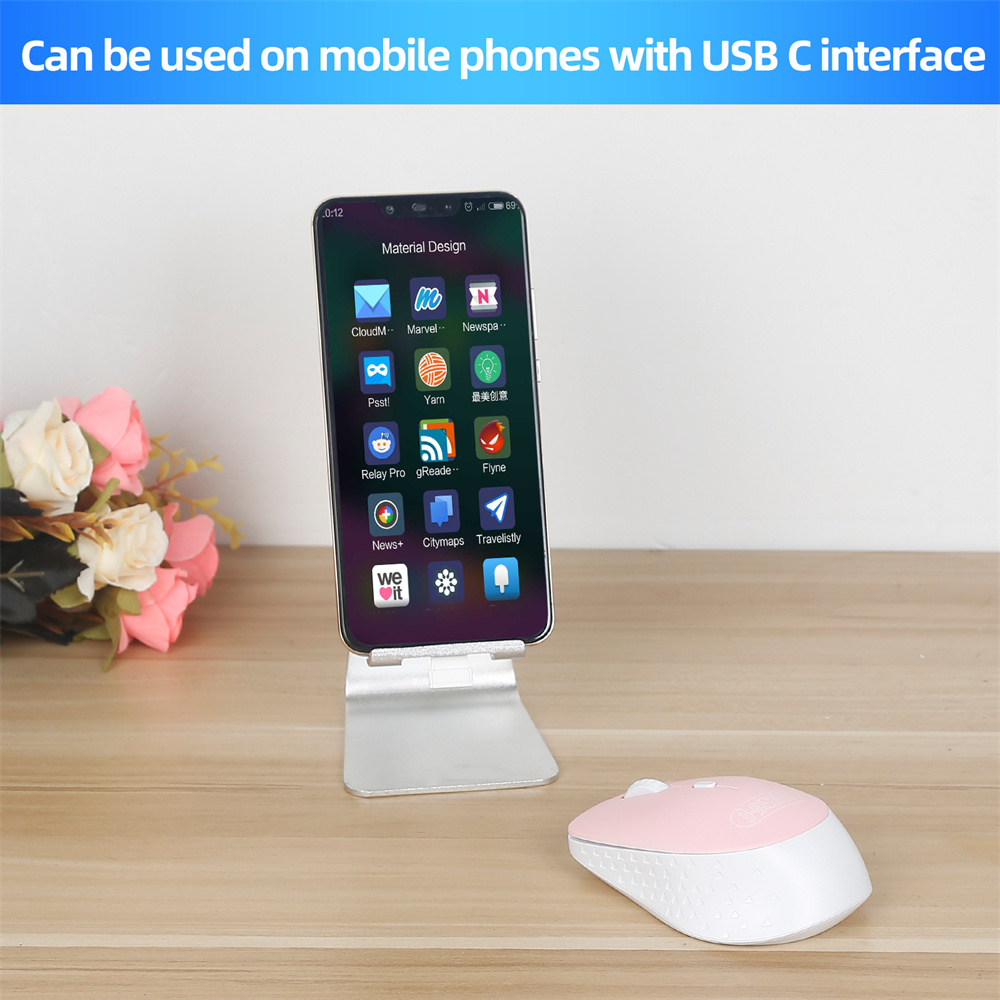 Chuột không dây 2.4G Bằng Silicon Kèm Bộ Nhận Type c Cho Điện Thoại / Laptop / Máy Tính Bảng