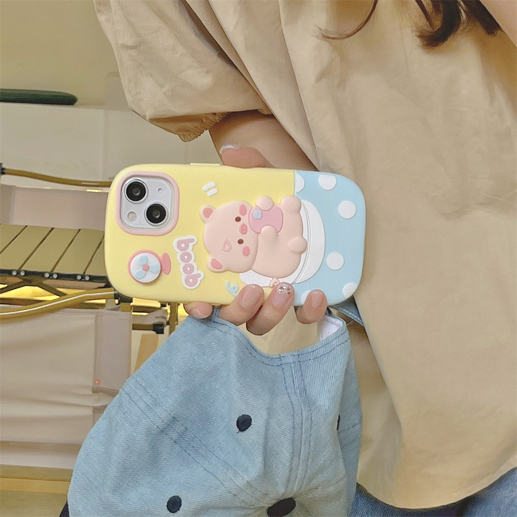 Ốp Điện Thoại Silicone Hình Heo Và Quạt Cho iPhone 14ProMax 13 iPhone11 12Promax iPhone