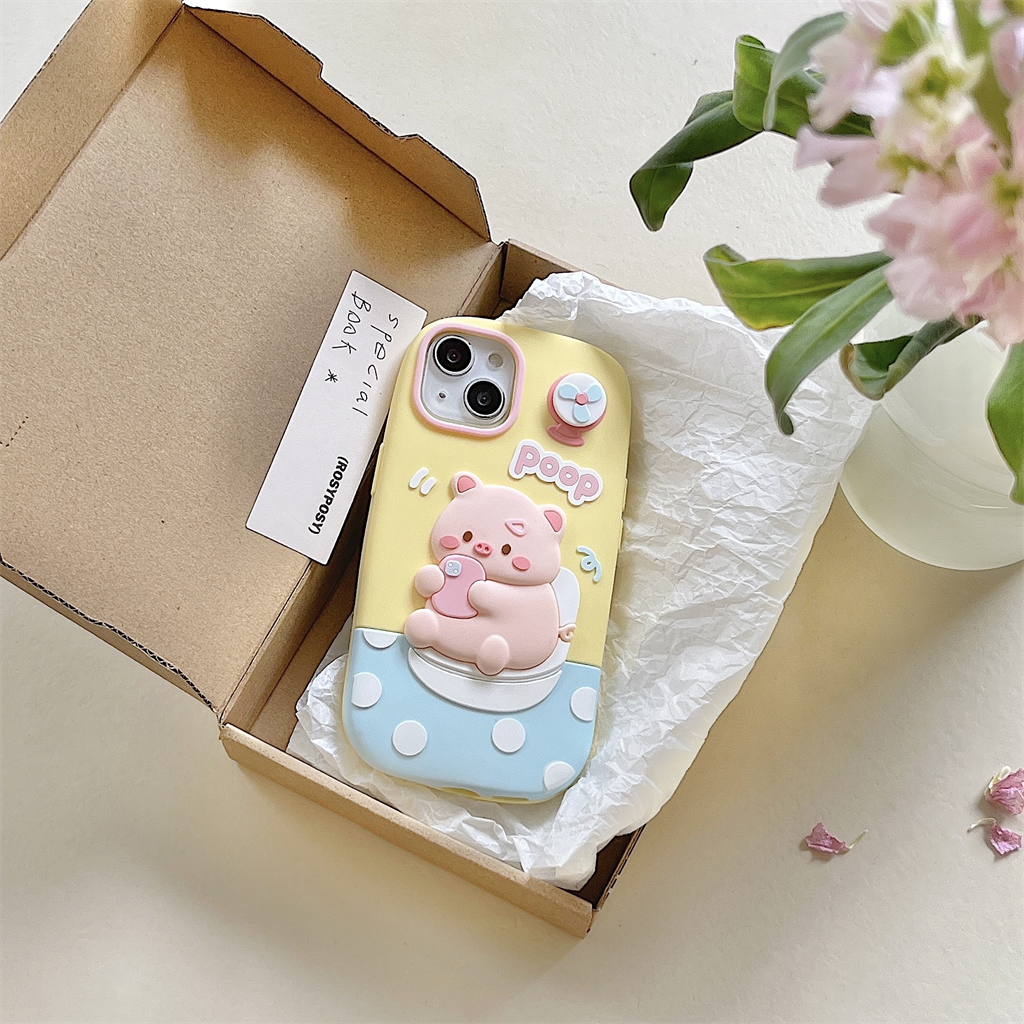 Ốp Điện Thoại Silicone Hình Heo Và Quạt Cho iPhone 14ProMax 13 iPhone11 12Promax iPhone