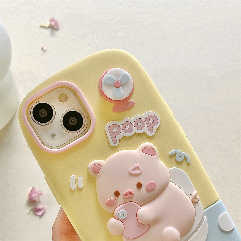 Ốp Điện Thoại Silicone Hình Heo Và Quạt Cho iPhone 14ProMax 13 iPhone11 12Promax iPhone